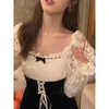 Casual Dresses French Vintage Skater Dress Women 2024 Spring Kawaii Lace Slim Korean Elegant Retro Fairy Female Chic