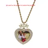 Hip hop chaîne en or bricolage photo personnalisée couronne amour cadre photo pendentif collier hommes luxe cuivre diamant couple pendentif souvenir corde collier 24 pouces 1969