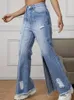 Женские джинсы DenimColab 2024, модные широкие брюки с высоким разрезом, женские свободные рваные женские уличные брюки с рваными брюками с бахромой