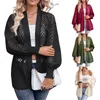 Women's Knits Women Fashion Cardigan Solid Color Jacquard Long Sleeve Open Front Sheer Coat Outerwear Casual Loose Tops