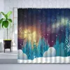 Shower Curtains Winter Snow Mountain Curtain Forest Trees Snowboard Hand-Painted Snowfield Scenery Home Decoration Bathroom Set