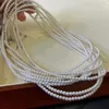 Choker 3mm Pearl Necklace Perfect Circle Strong Light Liten Ultra-Fin Retro 925 Sterling Silver Extension Chain