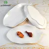 Barbecue Snacks Dinner Dish White Shape Of Banana Leaves 13/15 Inch A5 Melamine Tableware Imitation Porcelain