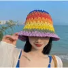 Conjuntos de cama colorido tecido balde chapéu palha mulheres verão coreano rosto cobrindo versátil pescador respirável 2024 primavera