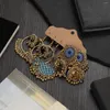 Stud Earrings Ethnic Big Round Gold Color Sets Women's Vintage Blue Flower Beads Tassel Long Pendientes Earring Jewelry