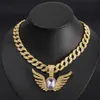 Hip Hop Men Rapper diamant pendentif collier brillant ailes d'ange carré pierres précieuses pendentif zircon bijoux boîte de nuit accessoire pull clavicule chaîne cubaine 18 pouces 1951
