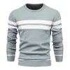 Herrtröjor 2024 Autumn and Winter Fashion Trend Striped Crew Neck Pullover Casual Loose Warm High Quality Sweater