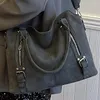 Вечерние сумки, женская замшевая сумка-тоут, черная кожаная сумка из нубука в стиле ретро, женская большая пригородная сумка, женская нишевая винтажная сумка через плечо