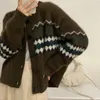 Kvinnors stickor ebaihui mode kort tröja jacquard design lösa damer stickkläder höst vinter rund nacke lång ärm söt kappa