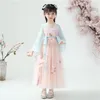 Flicka klänningar små flickor hanfu original kinesisk stil barns forntida kläder ru kjol retro tang kostym sommarlång ärm