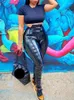 Women's Pants Gothic Punk Patent Leather Women High Waist Double Zip PVC Pecil Ladies Stretch PU Bodycon Trousers Custom Clubwear