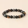 Strand Yuokiaa Vintage Classic Natural Black Agate Yellow Tiger Eye Hematite Beaded Armband för mäns smyckespresent