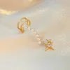 Stud Earrings Cubic Zirconia-Encrusted Four-Aeng Star Ear Clip Piercing Fashion Pearl Bone Temperament Accessories Female