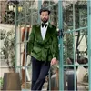 Men's Suits Fashion Green Velvet Jacket With Belt Black Pant Wedding Tuxedos Male Groom Clothing Formal Custom Made Costume Homme