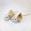 Boucles d'oreilles MADALENA SARARA en or pur 18 carats pour femmes, Style rhombique, perles d'eau douce de 7mm, sertissage pavé, timbre AU750