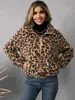 여자 재킷 여성 표범 패턴 지퍼 코트하라 주쿠 긴 소매 탑 패션 자켓 따뜻한 겉옷 가디건 사이드 포켓