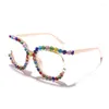 Lunettes de soleil Mosengkw Luxe Coloré Diamant Clear Lens Lunettes Femmes Anti Flou Oeil À La Main Cristal Lunettes