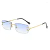 Sonnenbrille Quadratisch Damen Retro Farbverlauf Randlos Metallbeine Brille Herren Vielseitig Street Po Dekorativ