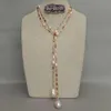 50 "Kultiverad rosa keshi -pärla blandad färg rektangel CZ Pave Long Chain Party Sweater Chain Halsband för kvinnor 231229