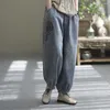 女子ジーンズ刺繍春秋レトロアートカジュアルルーズハイウエストポケットがスプレッチされたナインポイント洗浄された広い脚デニムパンツ