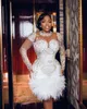 Plus -storlek arabisk aso ebi sjöjungfru lyxig kort bröllopsklänning pärlstav kristaller fjäder brudklänningar klänningar