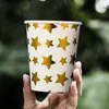 Disposable Cups Straws 100 Pcs Bronzing Paper Cup Gold Wedding Decor Drinking Star Tea For Party Coated Mugs