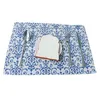 Jupe de Table rétro imprimé ethnique bleu et blanc, porcelaine classique en coton et lin, nappe rectangulaire, tapis de tasse, tissu rond