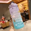 Water Bottles 2 Litre Bottle With Straw Time Marker Outdoor Travel Sport Drinking For Kids Girls Summer Plastic Cup Kawaii