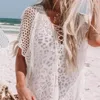 Kvinnors badkläder Vit fransar Tassel Sticked Dress virkade strandomslag för kvinnor Summer Beachwear Bohemian Cover-Ups Tunicas Femininas