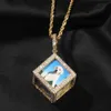 Catena d'oro hip hop Fai da te foto personalizzata cubo cornice per foto ciondolo collana uomo lusso rame diamante coppia ciondolo souvenir collana di corda 24 pollici 1966