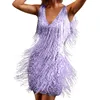 Robes décontractées Mini-robe à paillettes scintillantes avec détails à pompons et décolleté en V profond - Parfait pour les soirées en club danse disco