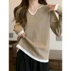 Camisetas para mujer Color de golpe acanalado liso de gran tamaño camisa de manga larga suelta para mujer túnica delgada moda primavera otoño 2024 Harajuku llegada Tops