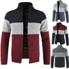 Suéter Masculino Masculino Suéter de Inverno Gola Mandarim Cor Patchwork Cardigan Jaqueta