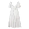 Party Dresses Puloru Fairycore White Flowy Long Dress Women's Back Bowknot A-Line Elegant Puff Short Sleeve V Neck Vestidos