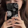 Leder Fashion Cool White Flower Handyhülle für iPhone 15 14 13 12 11 Pro Max XS X XR 15 Plus Fashion Soft Silikon Schwarz Rückseite 350 Stück