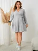 Robes de grande taille tricoté rayé femmes manches longues col en V solide Robe taille ceinture automne brin Robe décontracté surdimensionné femme tissu