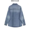 Damesblouses SuperAen Hong Kong-stijl mode-denimoverhemd 2024 lente retro gewassen blauw wit