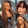 30 34 tum Highlight Ombre Spets Front Wig Curly Human Hair Wigs Honey Blonde Colored HD Deep Waval Frontal Wigs For Black Women 231229