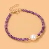 Charm Bracelets 3mm Natural Amethysts Bracelet White Freshwater Pearl Stone Adjustable Chain For Women Female Jewelry