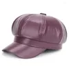 Bérets femmes casquette en cuir chapeau noir rouge extérieur réglable femme automne hiver décontracté dame pour