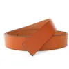 Belts Retro Glossy 3.8cm Wide High Quality Cowhide Genuine Leather Only Waist Strap Without Buckle Men Orange Casual Waistband