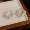 Boucles d'oreilles créoles Design français, bijoux à la mode, boule en métal plaqué or 14 carats, accessoires simples ronds enveloppés pour le travail quotidien des femmes