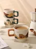 Coffee Pots Desert Series Abstract Hand-painted Ceramic Mug American Style Retro Niche Breakfast Cup Home Stackable Milk Water Cups