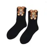 Chaussettes en coton pour femmes, imprimé floral, ours de dessin animé, cadeau pour filles, Style coréen, mignon Kawaii, Calcetines Mujer, printemps automne hiver