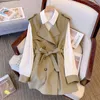 Women's Trench Coats Spring Women Coat Blouse 2Pcs Set Casual Belt Jacket 2024 Thin Slim Sun Protect Office Lady Dresses