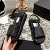 100% leather women's sandals Summer Designer fashion sponge sole slipper Diamond check slideshow Seaside beach shoes Waterproof platform increase leather strap box