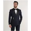 Men's Suits Navy Blue Men With Belt Design Black Peaked Lapel Clothes 2 Pcs Tuxedos Wedding Groom Party Prom Blazer Sets Business