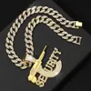 Hip Hop Men Rapper ciondolo con diamanti collana lucido SEURITY lettere ciondolo fucile di precisione zircone gioielli accessorio night club Maglione catena cubana 18 pollici 1958