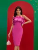 Vestidos casuais rosa bandage vestido mulheres mini festa bodycon elegante ruffle sexy strapless aniversário noite clube outfits 2024