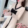 Casual Dresses Fashion V-Neck Button Spliced All-match Bow Mini Dress Women's Clothing 2024 Autumn Winter Loose Commuter Ladies